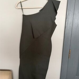 Scanlan Theodore One-Shoulder Dark Green Dress